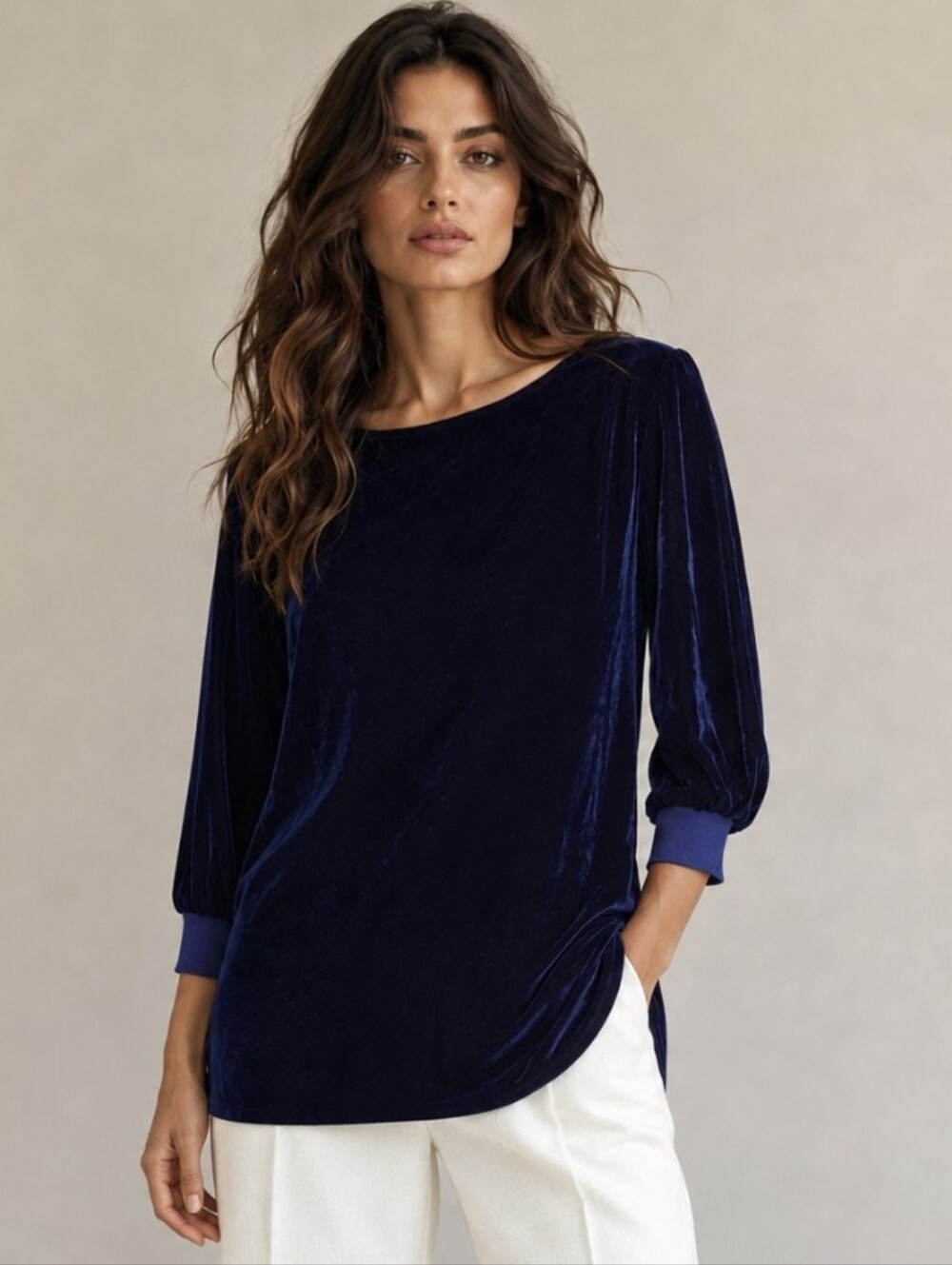Lafayette 148 Velvet Tunic Top Navy Blue Silk Blend Whimsigoth Designer Sz Small